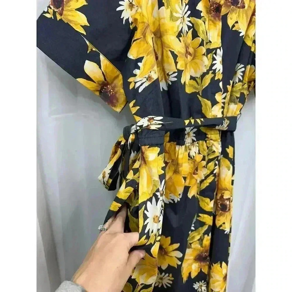 Jason Wu 2XP Blue Sunflower Floral‎ Tie Waist Button Down Collared Midi Dress - Picture 6 of 13